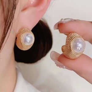 Gold-Tone Pearl Dome Earrings